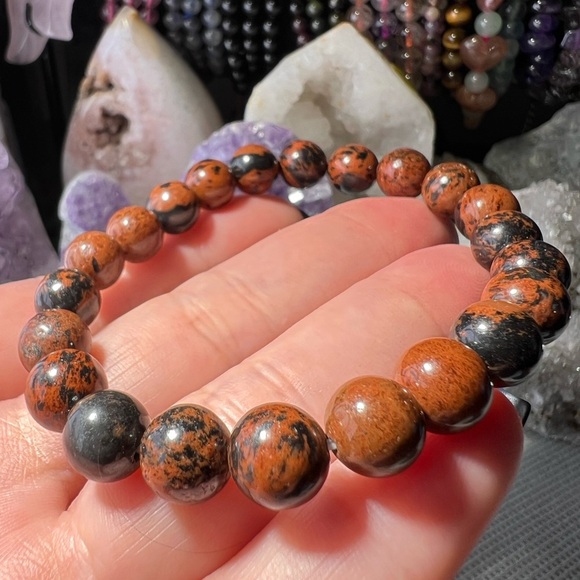 8MM Red Obsidian Beaded Bracelet 6.5" Natural Reiki Crystal Quartz - Picture 3 of 8